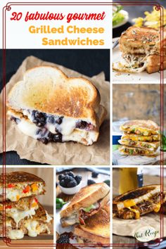 grilled cheese sandwiches with blueberries and other toppings are shown in this collage