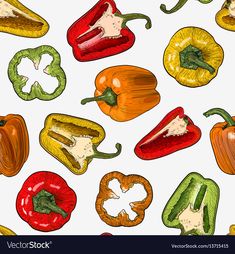 seamless pattern with colored peppers - food objects