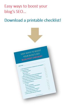 the printable checklist for bloggers is shown with an arrow pointing to them