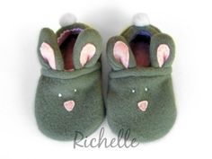 Bunny Rabbit Baby Shoes Cute Winter Slippers With Soft Sole, Cute Green Non-slip Slippers, Playful Winter Slippers With Soft Sole, Cute Non-slip Slip-on Booties, Cute Slip-on Non-slip Booties, Handmade Cute Booties, Cute Soft Booties With Round Toe, Cute Green Slippers With Round Toe, Cute Soft Sole Booties As Gift