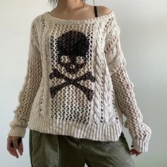 44144466329796|44144466395332|44144466428100 Harajuku Grunge, Skull Sweater, Retro Sweater, Skeleton Print, Cable Knit Jumper, Retro Mode, Estilo Punk, Women Sleeve, Loose Sweater