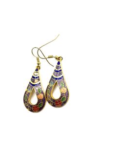 Gorgeous collectible purple with flower cloisonne, cloisonné hoop earrings Multicolor Teardrop Enamel Jewelry, Multicolor Enamel Teardrop Jewelry, Enamel Jewelry For Festivals And Gifts, Meenakari Earrings For Gift, Meenakari Earrings As Gift, Teardrop Enamel Earrings For Gifts, Teardrop Meenakari Jewelry Gift, Teardrop Meenakari Jewelry Perfect For Gifts, Teardrop Meenakari Jewelry As Gift