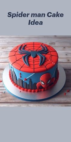 a spiderman cake is on a table with sprinkles