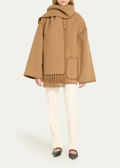 Toteme Fringe Embroidered Scarf Wool Jacket - Bergdorf Goodman Toteme Scarf Jacket, Toteme Jacket, Trim Scarf, Scarf Jacket, Travel Scarf, Scarf Wool, Scarf With Fringe, Embroidered Scarf, Evening Jackets