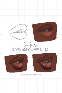 Step by step: how to draw lips Afro Shading Drawing, Likelihood_art Lips, How To Color Lips Digital Art, Big Lip Drawing, Black Lips Drawing Tutorial, Lip Digital Art, How To Draw Black Noses, Black Woman Lips Drawing, How To Draw Poc Lips