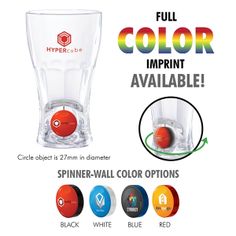 an image of a glass cup with balls in it and the text, full color imprint available