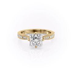 The Rebecca YG PR Princess Cut Moissanite, Fake Diamond, Colored Engagement Rings, Lab Diamond Engagement Ring, Types Of Diamonds, Rose Gold Wedding Bands, Natural Diamond Ring, Yellow Gold Setting, Princess Diamond