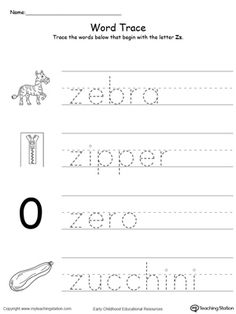 the word trace worksheet for children to practice their handwriting and writing skills, including letter