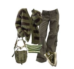 Green Grunge Outfit, Green Y2k Outfit, Grunge Fits, Earthy Outfits, Outfit Layout, Green Outfit, Grunge Y2k