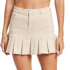 Brand New Skirt And Tags Included. Is Very Stylish And Chic With Ruffle Edges And High Waisted Style. 14” Length Fits Sizes 16-18 Waist Measurements: 37-39 Hip Measurements: 47-49 Beige Ruffled Skirt Bottoms, Cotton Mini Skirt With Pleated Hem, Casual Skirted Skort With Pleated Hem, Casual Skort With Pleated Hem, Casual Mini Hem Pleated Skirt, Beige Stretch Casual Mini Skirt, Casual High Waist Ruffled Tennis Skirt, Casual Beige Stretch Mini Skirt, Trendy High Waist Beige Skirt