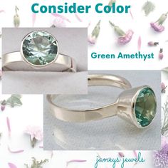 Prasiolite (green amethyst) in mint green amethyst is a great alternative to the traditional diamond engagement ring! Our ring is a very meaningful jewelry gift for anyone born in February, as it is the February birthstone. We hand made the bezel setting using Argentium silver, which is purer than sterling & is tarnish resistant, only requiring a wipe with a cloth once in a while. The Argentium shank is 3mm wide comfort fit band. We tapered the hand made bezel for a sleek look & finished Green Amethyst Engagement Ring, Unique Gemstone Engagement Rings, Green Gemstone Ring, Traditional Diamond, Ring Birthstone, Unique Engagement Ring, Gemstone Engagement, Meaningful Jewelry, Custom Ring