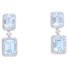 Classic Aquamarine 14k White Gold Emerald Cut Round-Cut Diamond Accents Earring For Sale at 1stDibs Luxury White Topaz Elegant Earrings, Elegant White Topaz Earrings Luxury, Art Deco Emerald, Chinese Art Deco, Aquamarine Gemstone, Pretty Earrings, White Diamonds, Round Cut Diamond, Emerald Cut