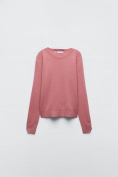 BASIC 100% CASHMERE SWEATER - Pink | ZARA United States Elegant Long Sleeve Sweater With Button Cuffs, Elegant Winter Tops With Button Cuffs, Spring Wool Tops With Ribbed Cuffs, Elegant Wool Sweater For Spring, Elegant Spring Wool Sweater, Classic Formal Sweater For Spring, Zara Long Sleeve Sweater For Work, Elegant Crew Neck Outerwear With Buttons, Spring Cashmere Button Sweater