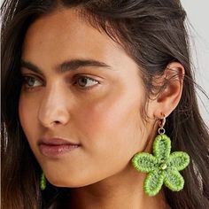 Free People Dahlia Crochet Hoops Earrings Floral In Mint Lime Combo New! Price Is Firm Free People Earrings, Raw Stone Earring, Lime Color, Free People Jewelry, Stone Dangle Earrings, Tassel Drop Earrings, Heart Dangle Earrings, Women's Jewelry Sets, Tiny Earrings