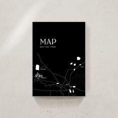 a black and white map on a wall with the words map next to it that says, meet you there