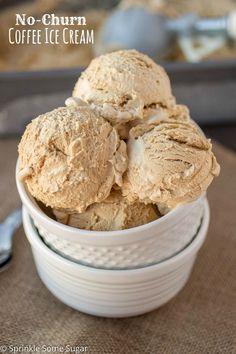 no - churn coffee ice cream in a white bowl