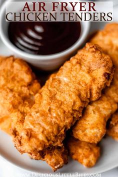 air fryer chicken tenders on a plate with dipping sauce