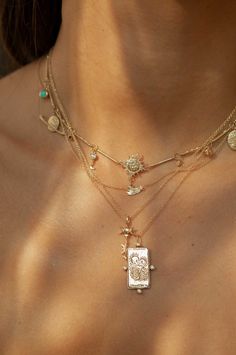 Solar System Necklace Hecate Key, Sofia Zakia, Tarot Card Necklace, Solar System Necklace, Card Necklace, Gold Sun, The Lovers, Gold Moon, Our Solar System