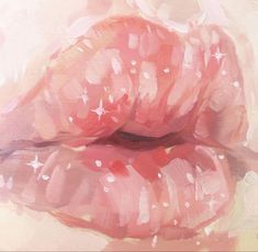 a painting of pink lips with stars on them