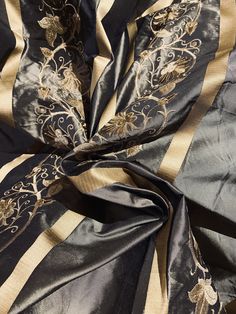 Duchess Jezebel 100% Silk Taffeta Embroidery Fabric - Dark Grey & Gold - Fancy Styles Fabric Pierre Frey Lee Jofa Brunschwig & Fils Fabric Texture Pattern, Background Pics, Modern Victorian, Beautiful Background, Fantasy Book, Flower Centerpieces Wedding, Fantasy Gowns, Silk Taffeta, Gold Silk