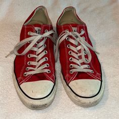 Barely Worn Red Allstars Size 9 Men 11 Women Broken In Just Enough To Be Cool And Not Brand New Dorky. Plenty Of Life Left In These Classics! Casual University Red Sneakers, Red Low-top Casual Sneakers, Casual Red Low-top Sneakers, Red Cotton Converse Sneakers, Casual Red Cotton Sneakers, Converse Low, Converse Low Tops, Converse Red, Shoes Converse