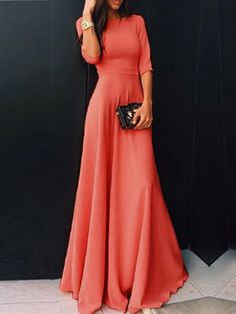 Round Neck Plain Maxi Dress – Nayachic Summer Dre, Date Dress, Plain Maxi Dress, Date Dresses, Ankle Length Dress, Maxi Dress Online, Women's Evening Dresses, Sleeve Pattern, Maxi Dress Evening