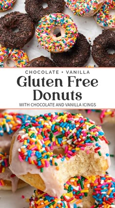 chocolate vanilla gluten free donuts with chocolate and vanilla icing