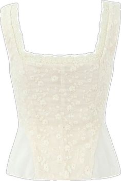 Delicate White Summer Tops, Chic Lace Top With Floral Embroidery, Delicate White Tops For Summer, Feminine Summer Lace Top With Floral Embroidery, Elegant Cream Top With Floral Embroidery, Spring Square Neck Tops With Lace Trim, Spring Square Neck Top With Lace Trim, White Lace Top With Lace Bodice For Summer, Delicate White Sleeveless Top