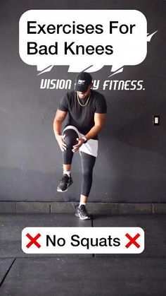 a man is doing exercises for bad knees and no squats on the floor with an exercise sign above him