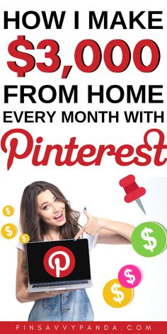 a woman holding a laptop with the words how i make $ 3, 000 from home every month with pinterest