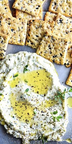 herb artichoke white bean dip with crackers