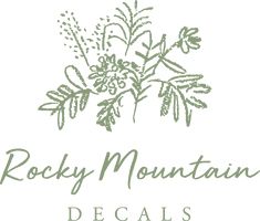 the rocky mountain decals logo is shown in green and white, with an image of flowers