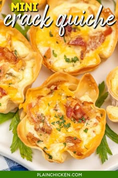 mini cracker quiches on a plate with text overlay