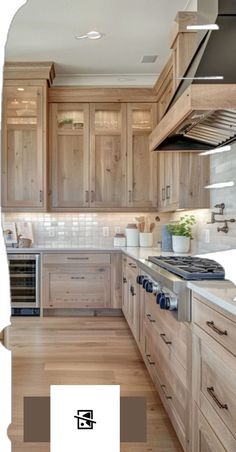 a kitchen with wooden cabinets and white counter tops is shown in this image, there are no people around