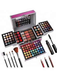 Makeup expanding box with several levels and durable exteriors, layers of eye, lip, and blush color that pull or fold outward to reveal all palettes.Including 94 colorful eye shadows, 12 lip glosses, 12 concealers, 5 eyebrow powders, 3 face powders, 3 blushes, 3 contour shades, 2 Lip Liners, 2 Eye Liners, 4 Eyeshadow Brushes, 1 Mirror.All shades are rich, highly pigmented, blends effortlessly and offers true color payoff, ensure that your eyes stay vibrant and fresh throughout the day or night.M Full Makeup Kit, Sophisticated Makeup, All In One Makeup, Eyes Care, Makeup Gift Set, Eye Makeup Set, Luxury Lipstick, Lip Liners, Full Makeup