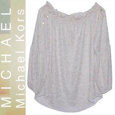 Michael Michael Kors White & Gold Paisley Print Top Features Drawstring Neck For On Or Off The Shoulder Fit And 3/4 Sleeves. New With Tags!! Elegant White Paisley Print Tops, Gold Paisley, Off Shoulder Top, Off Shoulder Tops, Print Top, Paisley Print, Shoulder Top, Off The Shoulder, Off Shoulder