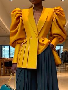 Stylewe offers stylish and concessional Blazers.. SPU: 11CBL8S2D57, Color: Yellow, Neckline:Lapel Collar, Clothes Length:Regular. Collar Clothes, Stylish Blazer, Types Of Coats, Woman Suit Fashion, Yellow Fashion, Blazer Fashion, Mellow Yellow, African Fashion Dresses, Suit Fashion