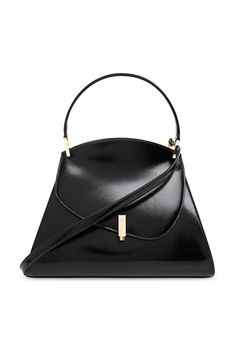 Composition: 100% Calf Leather | Ferragamo Women's Prisma Asymmetric-top Tote Bag in Black | SS24 Modern Evening Satchel With Removable Pouch, Timeless Structured Evening Bags, Chic Evening Tote Flap Bag, Evening Chic Tote Flap Bag, Chic Tote Flap Bag With Detachable Handle, Elegant Evening Structured Bag, Elegant Structured Evening Bag, Modern Evening Top Handle Bag, Chic Formal Bag With Removable Pouch