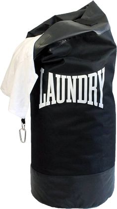 a laundry bag with the word laundry on it's front and side pockets open