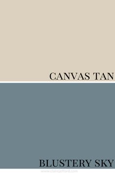 the words canvas tan and blue sky are shown in black, white, and grey