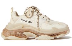 Balenciaga Triple S Sneaker 'Clear Sole - Off White' 541624W2FB19005 Balenciaga Shoes Women, Balenciaga Triple S Clear Sole, Reebok Princess, Balenciaga Tote, Balenciaga Top, Dad Sneakers, Nylons Heels, Trainers Fashion, Embroidered Leather