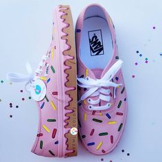 Ice Cream Shoes Diy, Custom Painted Shoes Vans, Vans Painted Shoes Ideas, Sneaker Painting, Painted Adidas, Custom Slip On Vans, Donut Shoes, Donuts Sprinkles, Canvas Shoes Diy