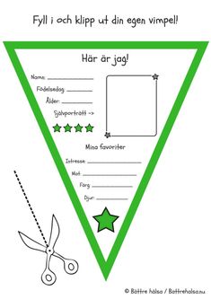 a green triangle with scissors and stars on it