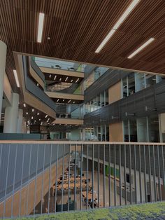 the inside of an office building with multiple floors and balconies