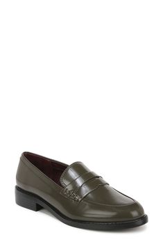 Minimalist design showcases the timeless silhouette of this sleek patent penny loafer with ergonomic padding at key pressure points for all-day comfort. 1" heel Synthetic upper, lining and sole Imported Classic Green Loafers For Work, Green Classic Loafers For Work, Green Loafers For Fall Workwear, Loafer Women, Concert Looks, Preppy Look, Flip Flop Slippers, Penny Loafer, Pressure Points