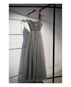 Shop bling sequins with tulle long grey prom dress with straps online. All instock with free shipping. Pro since 2009. Grey Prom Dress, Prom Inspo, Dress With Train, Wedding Store, Wedding Rentals, Wedding Boutique, Custom Dresses, Gray Dress, Prom Dress