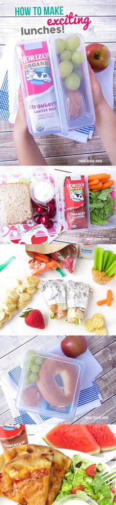 there are many different pictures of food on the table and in front of each other