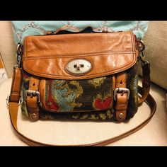 Gorgeous Maddox By Fossil. Crossbody Strap. Tapestry And Leather. Great Condition Except For A Small Smudge On The Bottom Leather (3rd Pic) Upper Corner. Only Used A Few Times. Price Is Firm. Vintage Brown Tapestry Satchel, Brown Tapestry Shoulder Bag With Leather Handles, Brown Tapestry Shoulder Bag With Detachable Strap, Brown Tapestry Bags With Adjustable Strap, Brown Tapestry Satchel For Daily Use, Brown Tapestry Satchel For Travel, Brown Tapestry Travel Satchel, Daily Use Brown Tapestry Satchel, Brown Tapestry Satchel Shoulder Bag