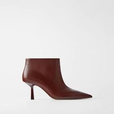 New With Tag. Burgundy Red - 1103/510 . Burgundy Leather Mid-Heel Ankle Boots. Leather Upper. Pointed Toe. Heel Height: 7 Cm. / 2.7″. Elegant Burgundy Heeled Boots For Winter, Chic Burgundy High Heel Boots, Elegant Red Heeled Boots For Spring, Elegant Burgundy Heeled Boots For Fall, Elegant Burgundy Heels For Winter, Burgundy Boots For Office Use In Fall, Burgundy Boots For Office Wear In Fall, Elegant Red Heeled Boots For Fall, Chic Burgundy Ankle Boots