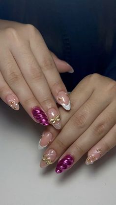 Aura Nails With Charms, Cool Nail Inspo 2024 Almond, Almond Shape Nail Inspo 2024, Aura Nails 3d Flower, Aura Nails Summer 2024, Uñas Ideas, Nails 2024, Nail Studio